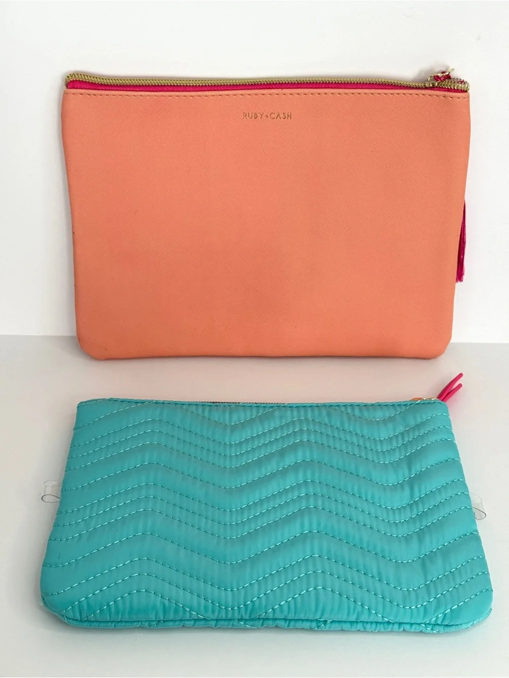 Save The Drama For Your Llama Coral Canvas & Teal Makeup Bags